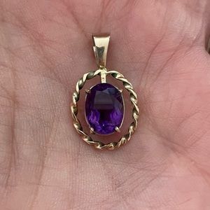 Vintage Large Amethyst Oval Pendant in 9K Yellow Gold UK February Birthstone